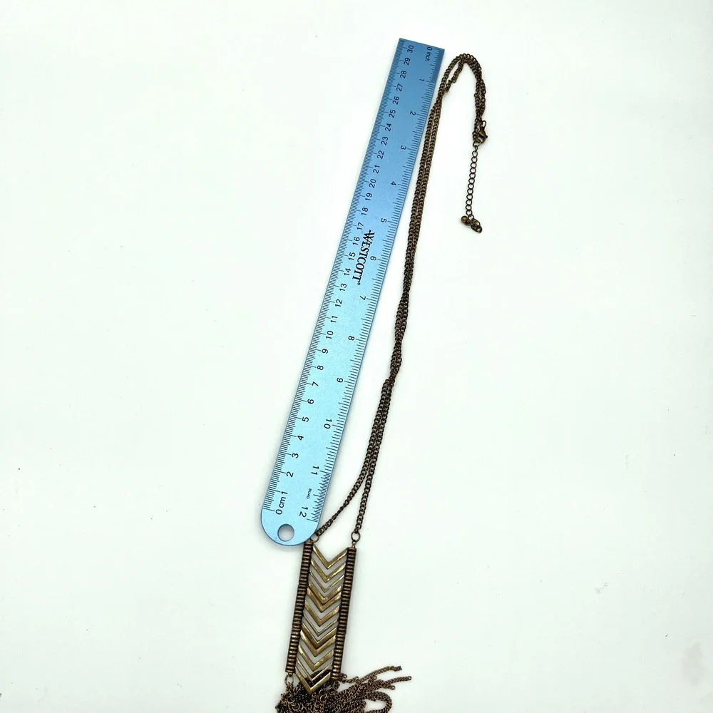 Chevron Tassel Pendant‎ Necklace Bronze Tone Long Chain Fashion Jewelry